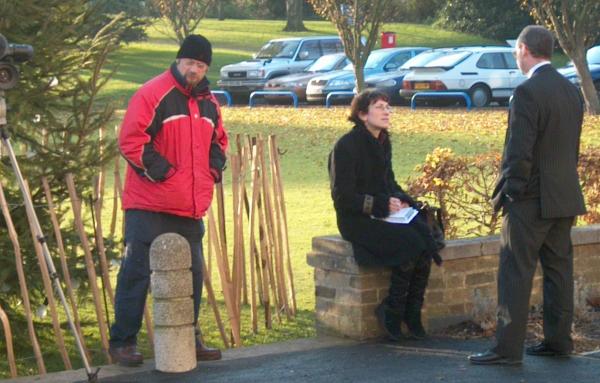 BBC television 13 Dec 2005 at demonstration against County Council arms investments, Shire Hall, Cambridge, 09.53