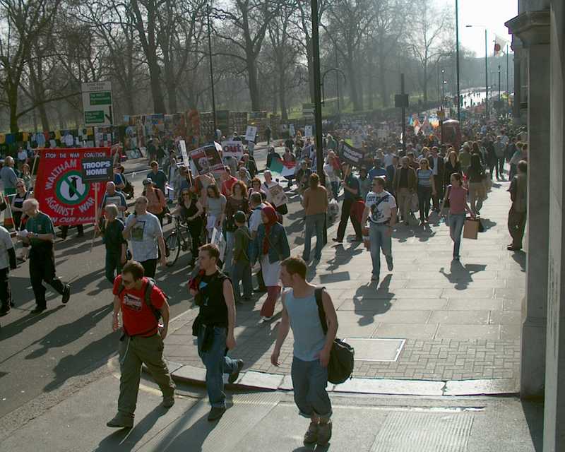 Iraq war demonstration, London 19 March 2005, in Picadilly 14:30:26