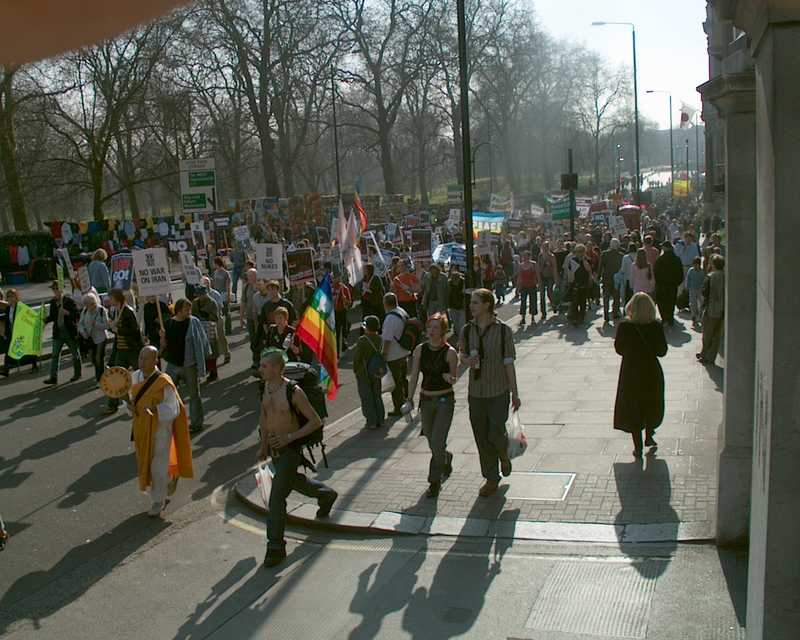 Iraq war demonstration, London 19 March 2005, in Picadilly 14:30:59