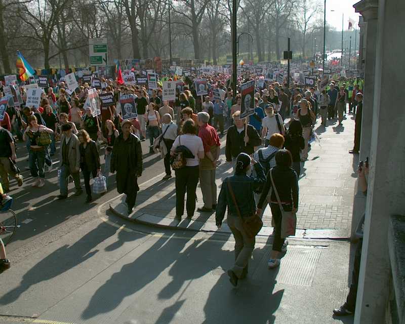 Iraq war demonstration, London 19 March 2005, in Picadilly 14:54:36