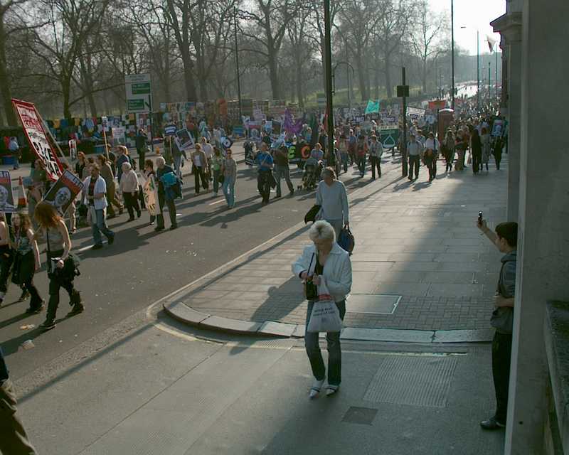 Iraq war demonstration, London 19 March 2005, in Picadilly 15:08:00